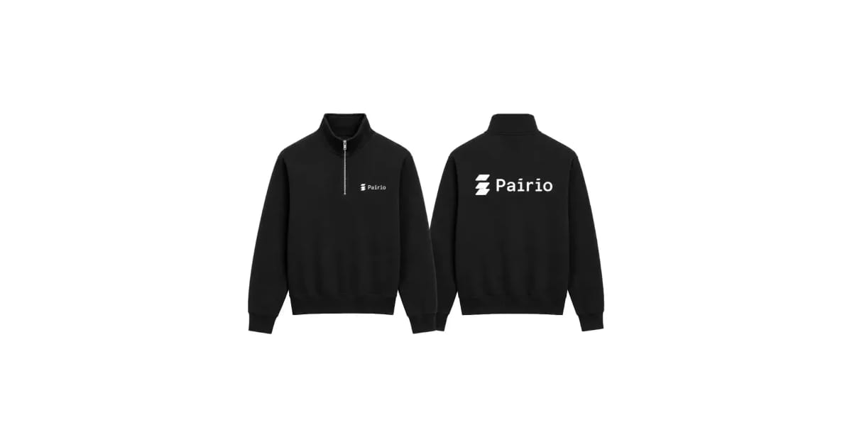 Black Pairio quarter-zip shown front and back with a small white chest wordmark and larger upper-back logo