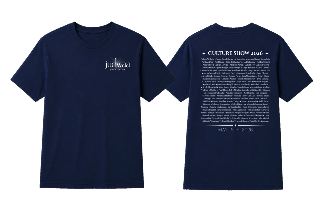 Navy tee with a Shanti Club chest logo and Culture Show back print