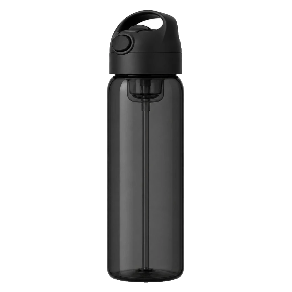 jet black blank, Clear Water Bottle product photo on studio background