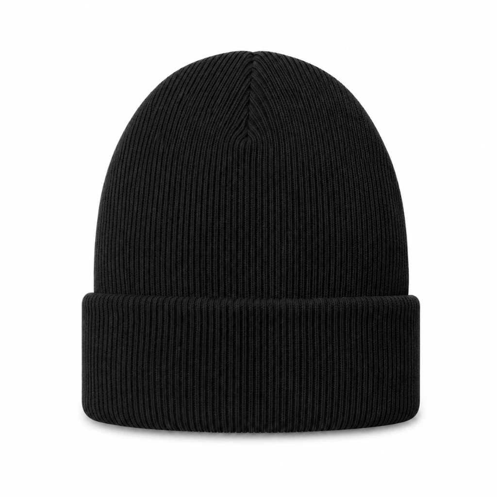 jet black blank, Ribbed Beanie product photo on studio background