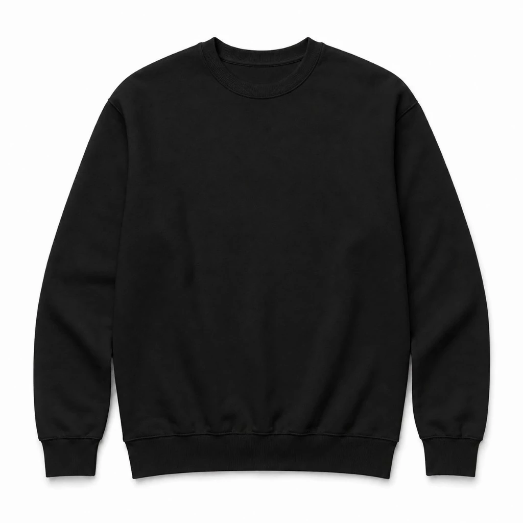 jet black crewneck, Premium Crewneck product photo on studio background