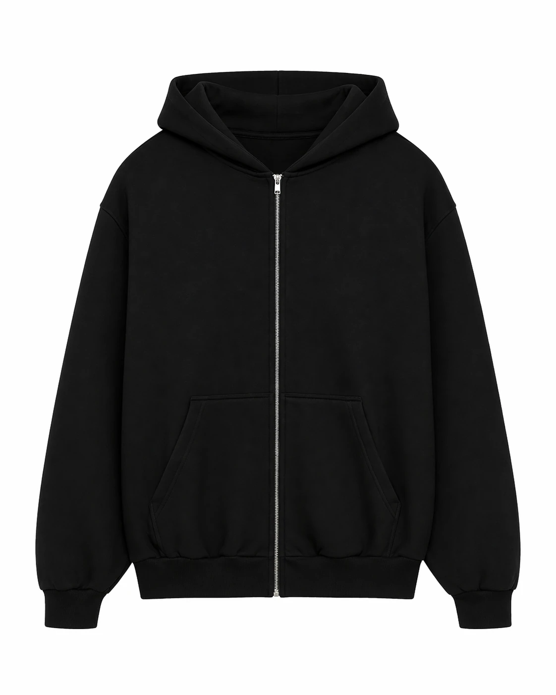 jet black hoodie, Zip Hoodie product photo on studio background