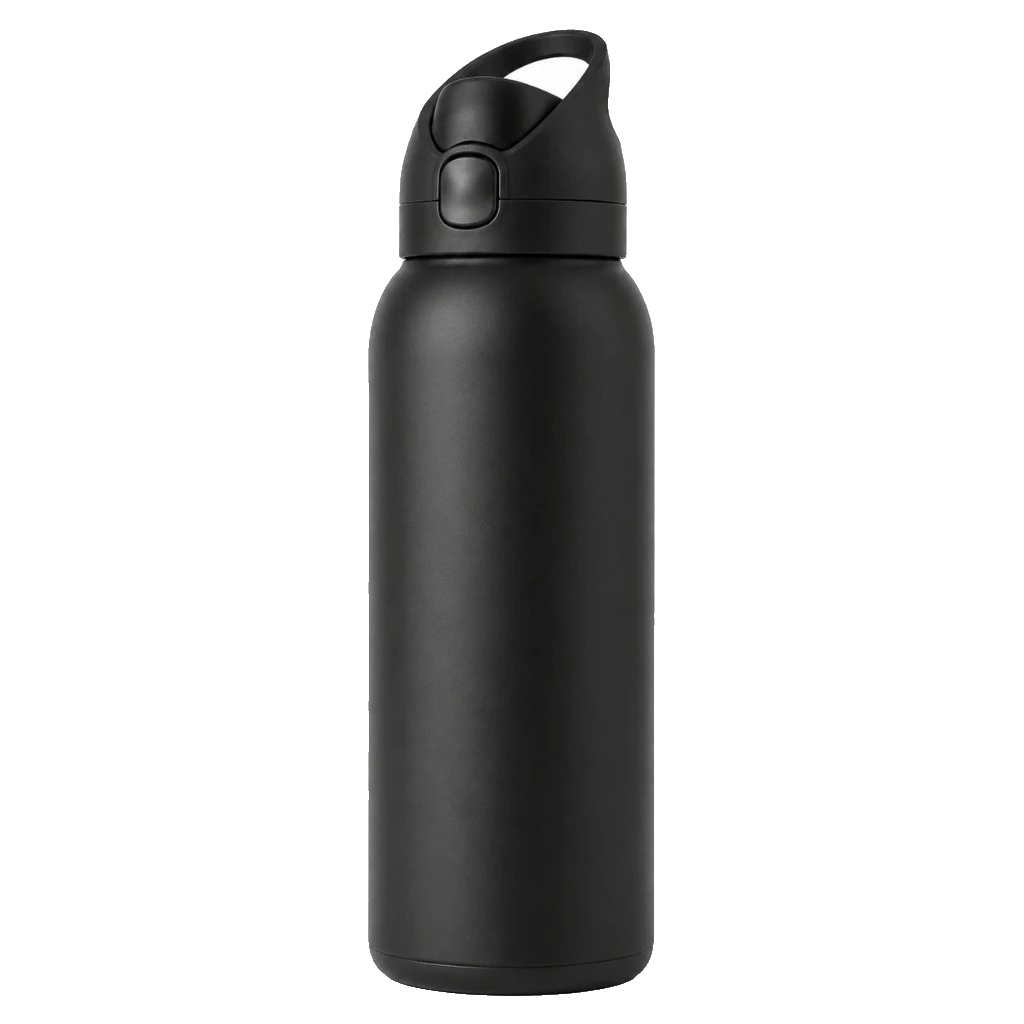 jet black water bottle, Insulated Water Bottle product photo on studio background, back view