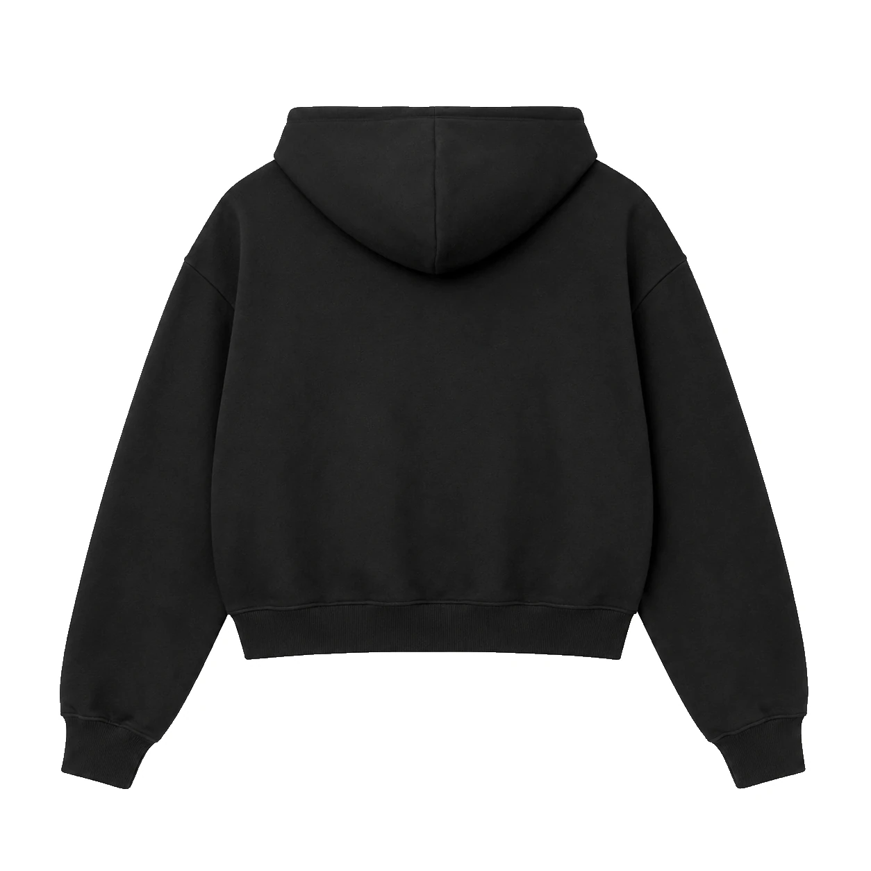 black hoodie, Oversized Crop Hoodie product photo on studio background, back view