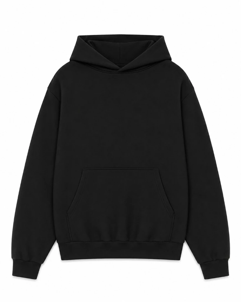 jet black hoodie, Premium Hoodie product photo on studio background