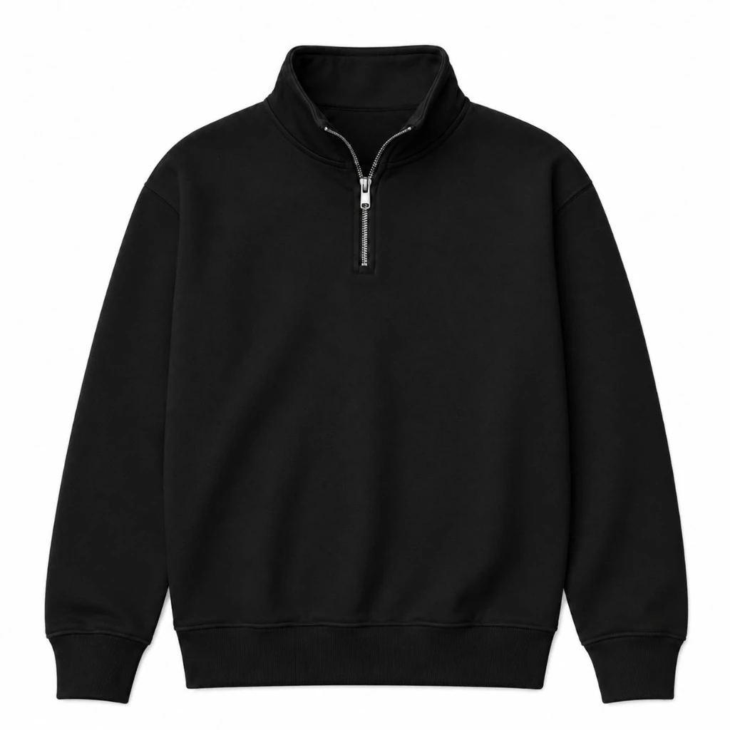 jet black blank, Quarter Zip product photo on studio background