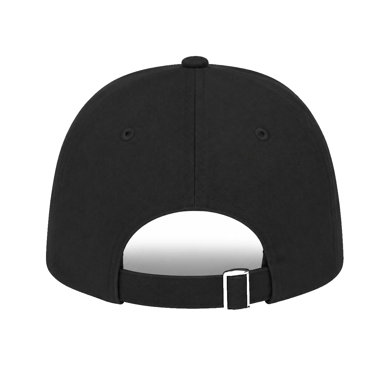 black cap, Classic 6-Panel Cap product photo on studio background, back view