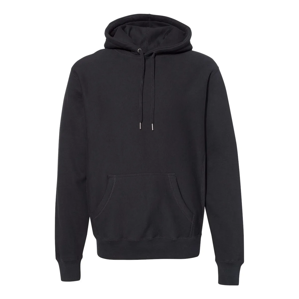 black hoodie, 460GSM Cross-Grain Hoodie product photo on studio background