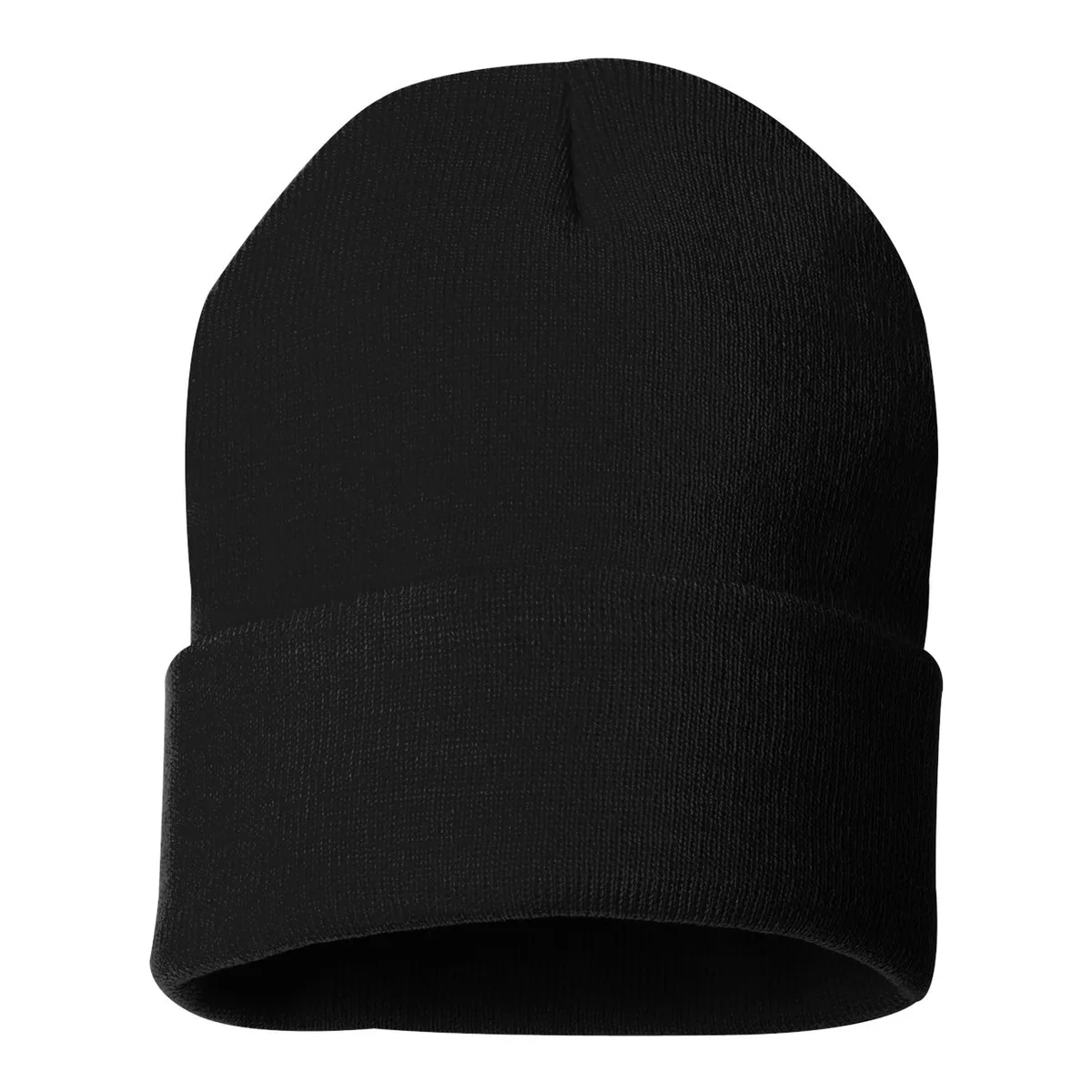 black beanie, Cuffed Knit Beanie product photo on studio background