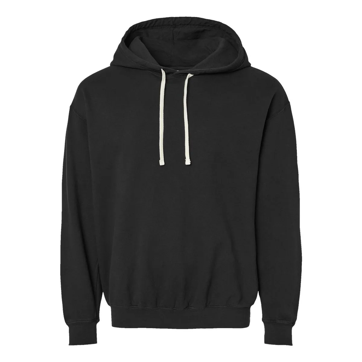 black hoodie, 215GSM Garment-Dyed Hoodie product photo on studio background