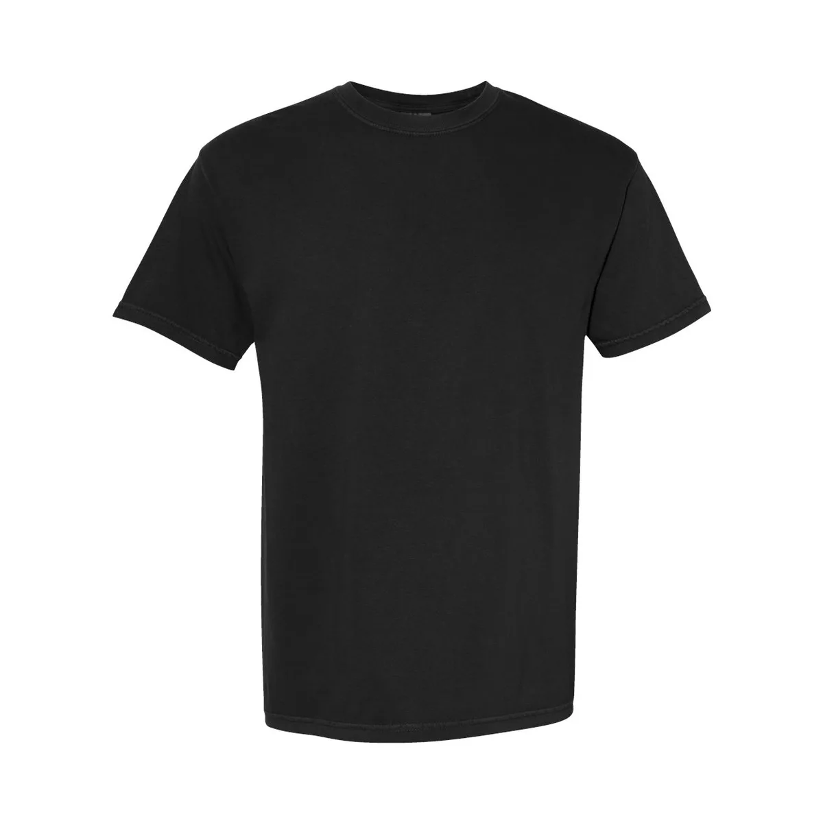 black t-shirt, 205GSM Garment-Dyed Tee product photo on studio background