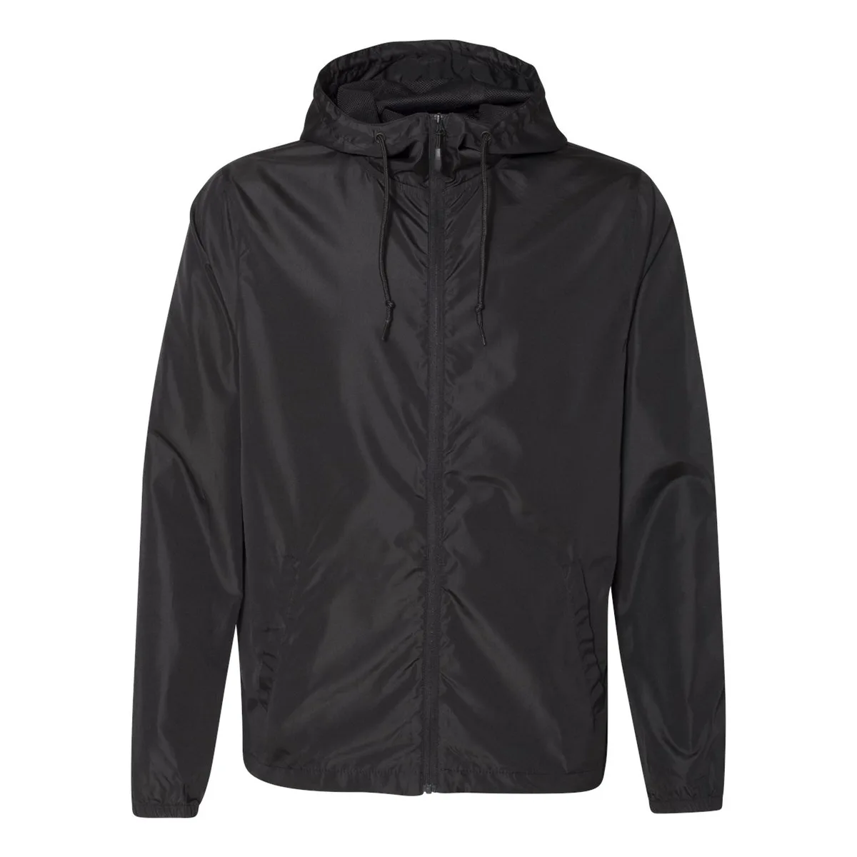 black windbreaker, Lightweight Hooded Windbreaker product photo on studio background