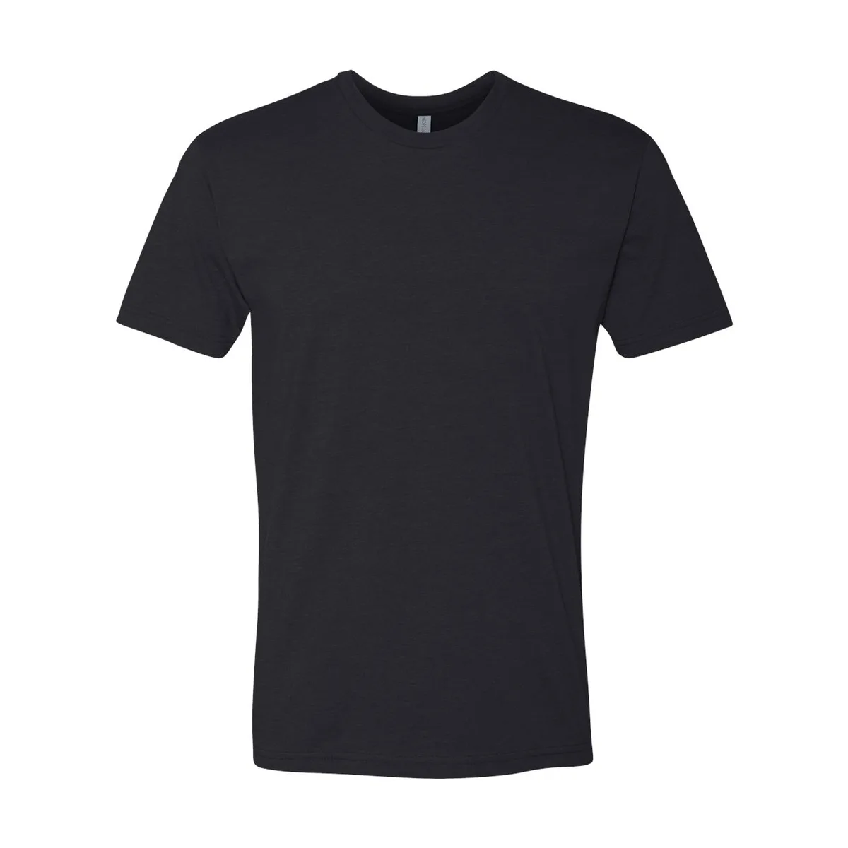 black t-shirt, 145GSM Soft Blend Tee product photo on studio background