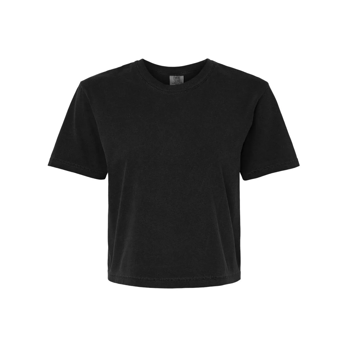 black t-shirt, 205GSM Women's Boxy Garment-Dyed Tee product photo on studio background