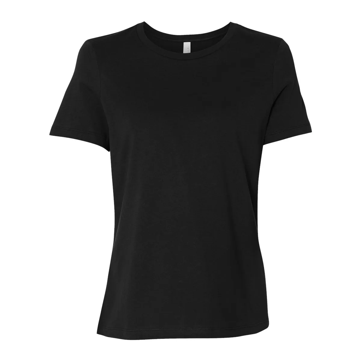 black t-shirt, 140GSM Women's Relaxed Tee product photo on studio background
