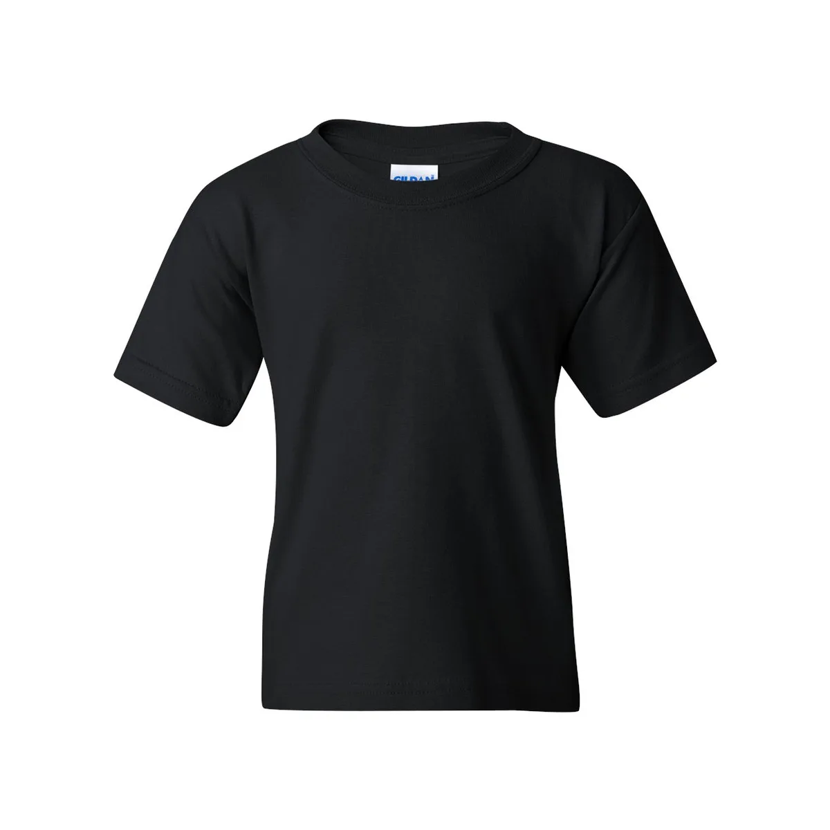black t-shirt, 180GSM Youth Tee product photo on studio background